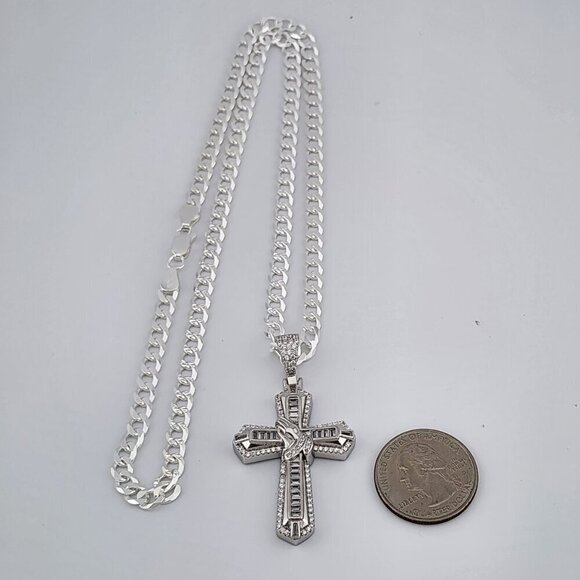 Brand New Sterling Silver 925 Cross with hands Necklace - Picture 6 of 9